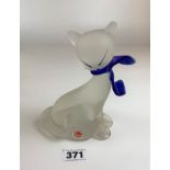 Murano glass cat with blue ribbon 7” high. No damage