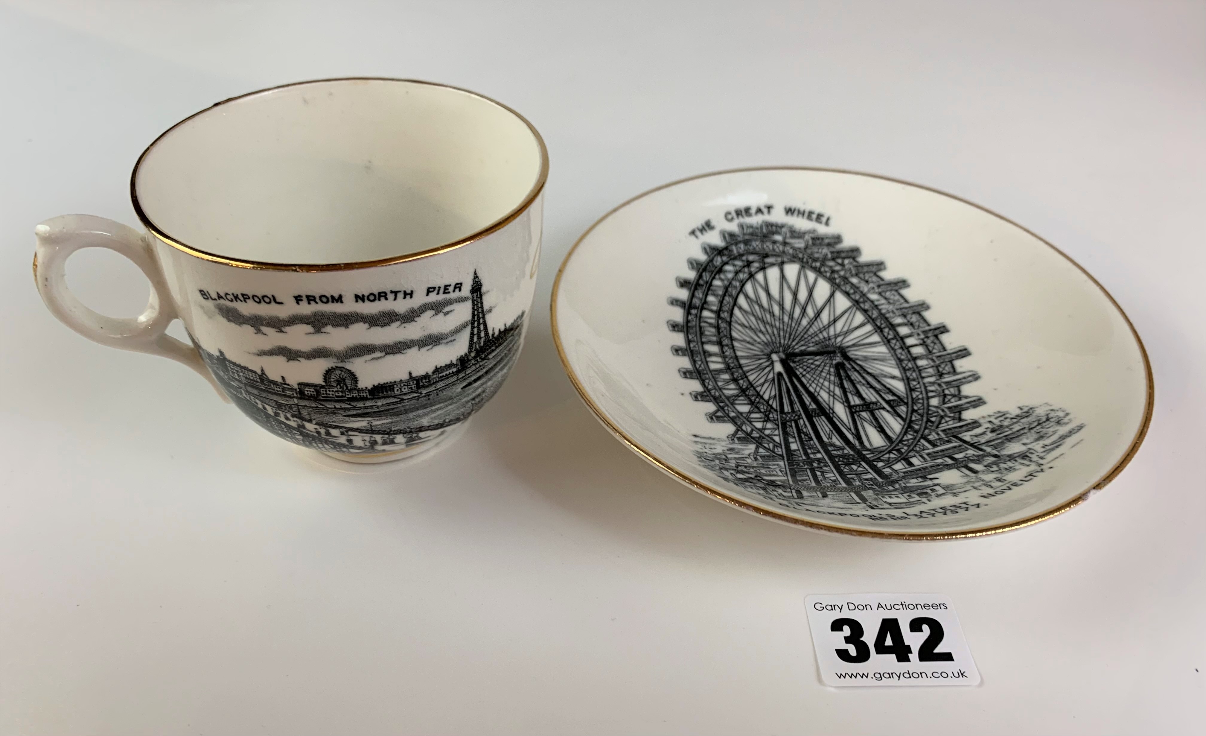 Souvenir from Blackpool cup and saucer ‘ A present for my brother’ with scenes of The Great Wheel, - Image 3 of 4