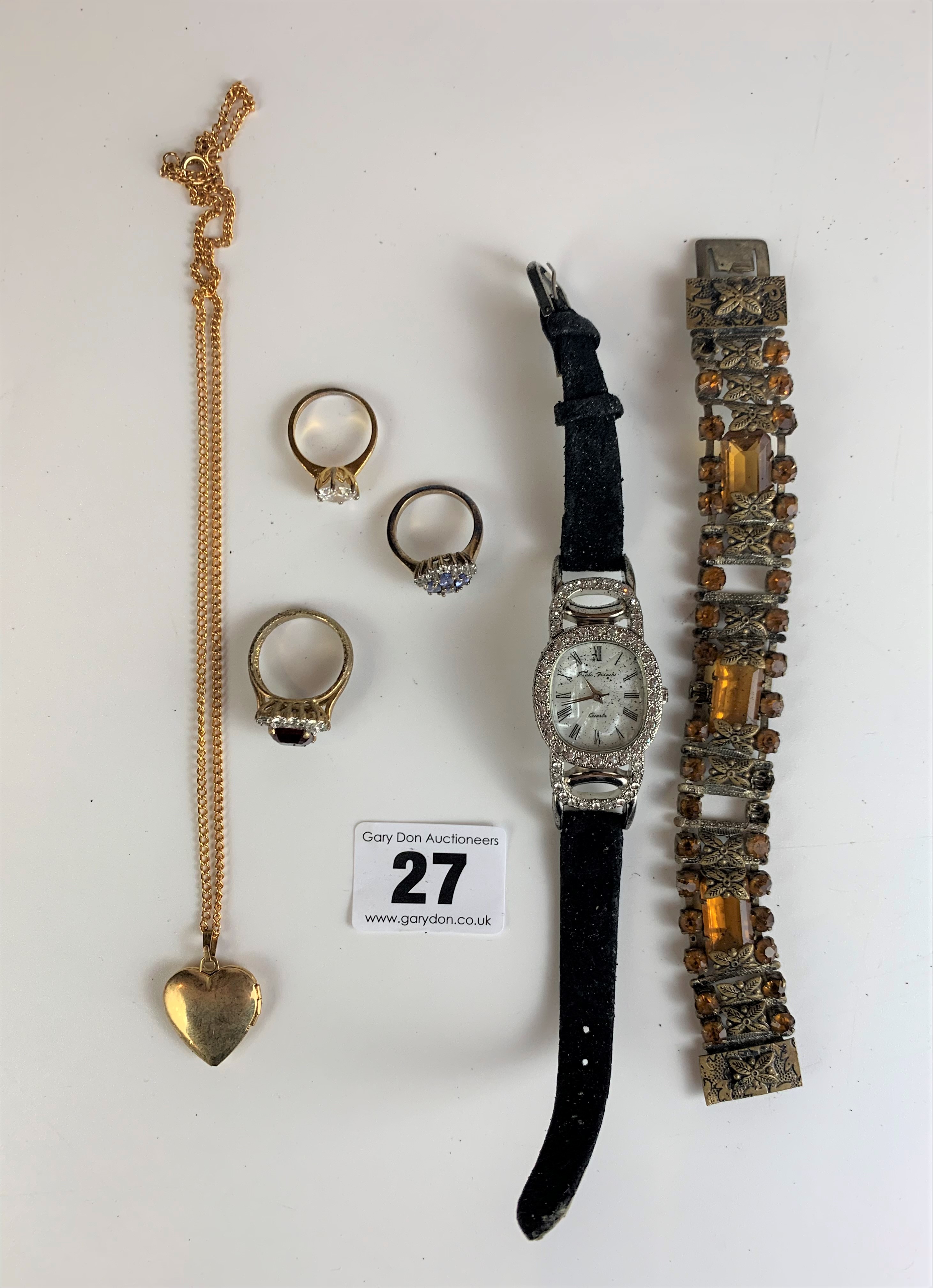 Dress jewellery – watch, bracelet, necklace with locket and 3 rings