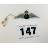 9k gold and enamel RAF badge, length 1.5”, w: 3.1 gms