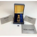 Boxed Seiko quartz stainless steel gents watch with receipts and service history from 1982/84