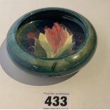 Green Moorcroft leaf and berries pattern round pin dish, 4.5” diameter x 1.5” high. No damage