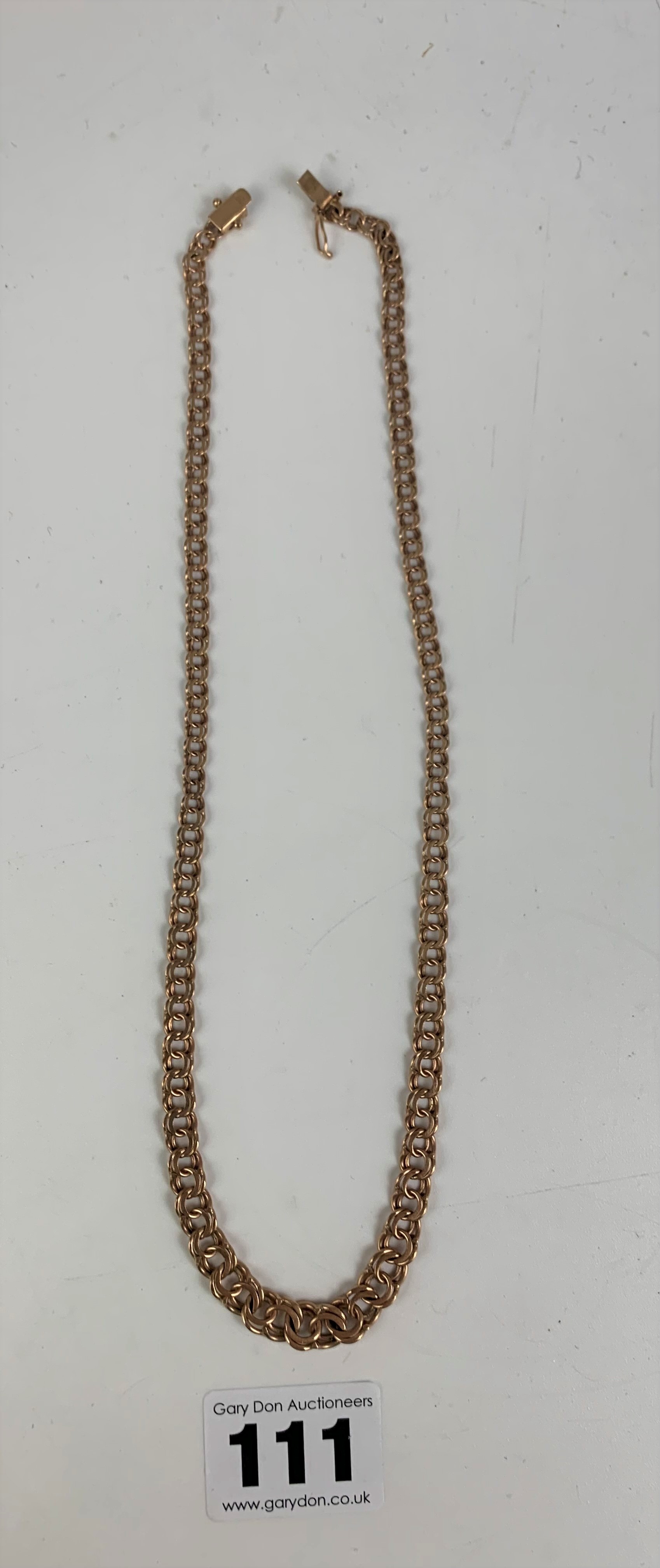 9k gold link necklace, length 17”, w: 14.8 gms