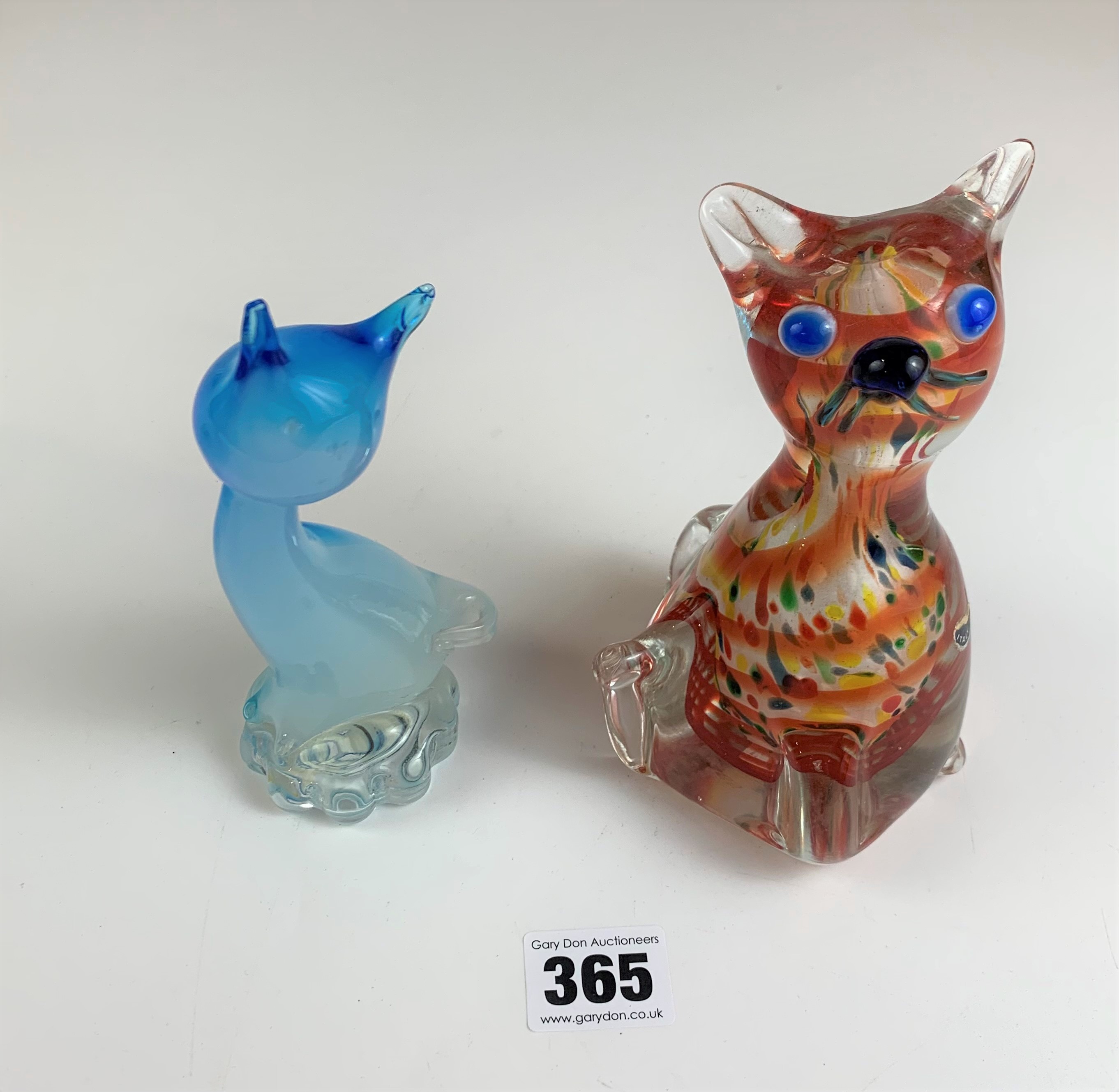 Murano striped glass cat 6” high and blue glass cat 5.5” high. No damage - Image 3 of 3