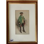 Watercolour of officer by Charles Bealson 1925. Image 5” x 9”, frame 12” x 16”