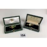 2 art deco style dress tiepins in Garrard jewellers boxes, length 1.5” each
