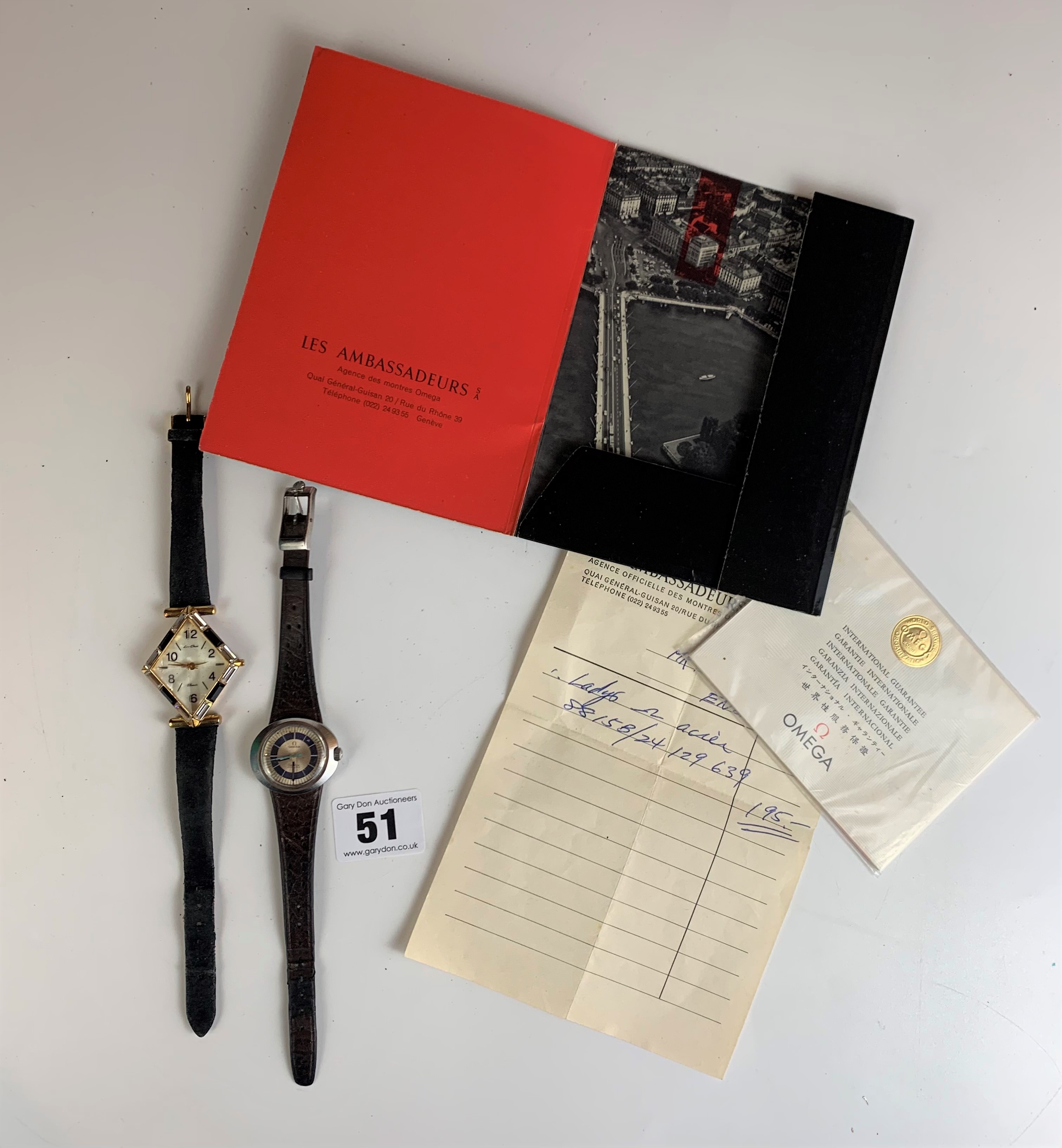 Omega Geneve Dynamic ladies watch (not running) with receipt from 1969, and Le Chat ladies quartz