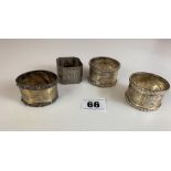 4 assorted silver napkin rings, total w: 4.5 ozt