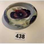 Green/purple Moorcroft pansy pattern pin dish 4.5” diameter. No damage