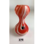 Carlo Moretti Murano red and white striped glass vase 7” high. No damage