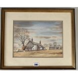 Watercolour of farmhouse by S. Crabtree. Image 12” x 9”, frame 18” x 15”