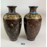 Pair of cloisonné vases 8.5” high. No noticeable damage