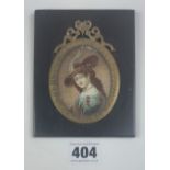 Portrait miniature of a woman, image 2.5” x 2”, frame 4.75” x 3.75”