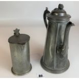 Pewter lidded jug, 11.5” high and pewter tankard 6.5” high