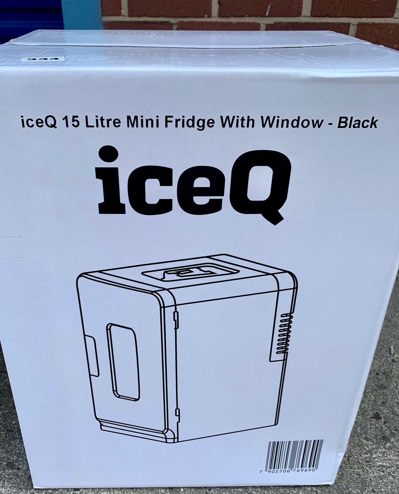 Boxed ICE Q 15 litre mini fridge with window, black, unopened as new