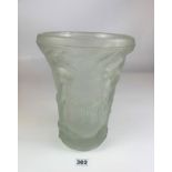 Large heavy iridescent glass vase in the style of Lalique, 10.5” high. No noticeable cracks or