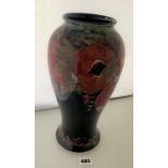 Blue/green pomegranate and berries pattern vase 12” high. Small repair to rim