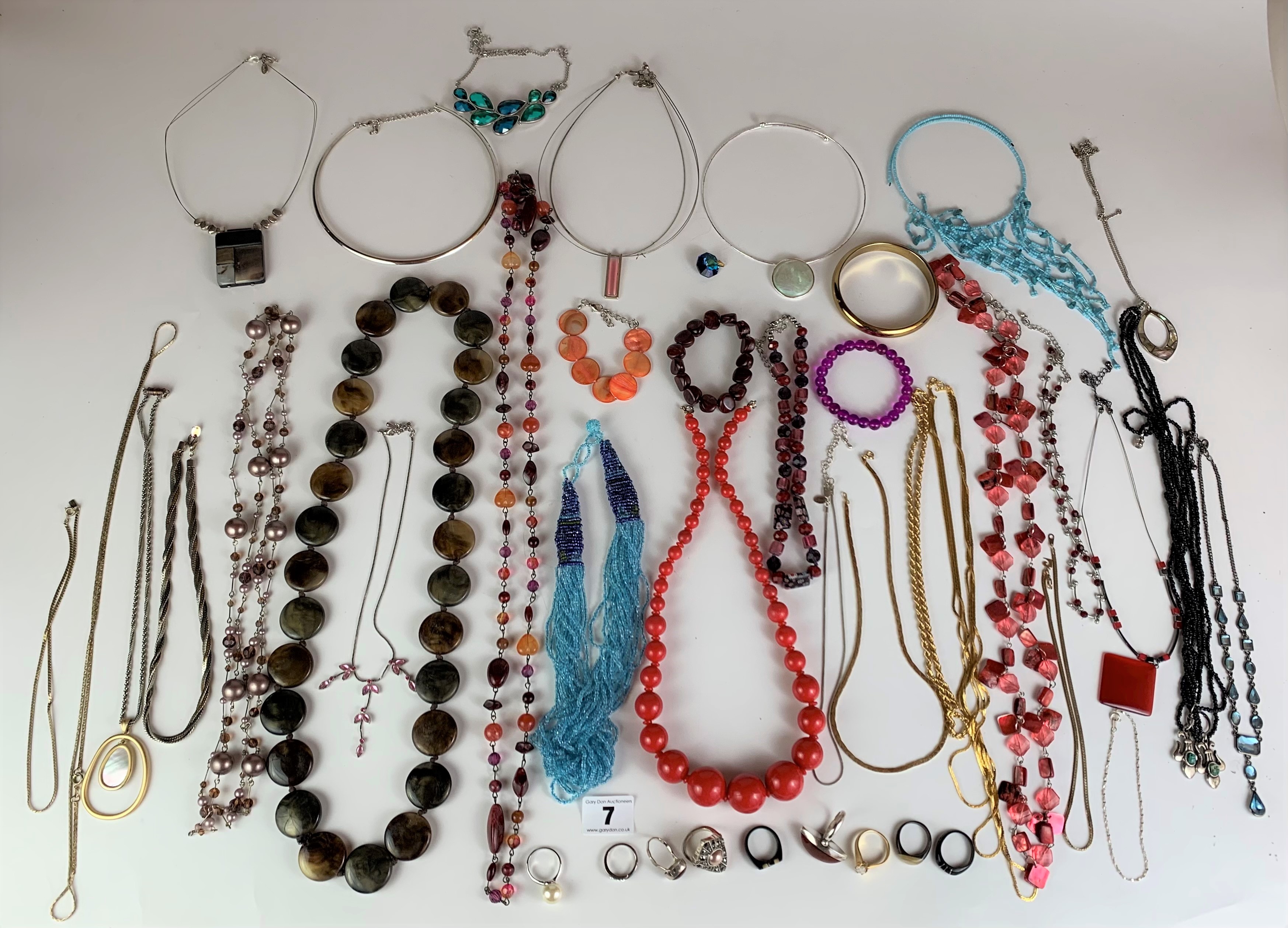 Dress jewellery including necklaces, beads, bracelets, rings etc.