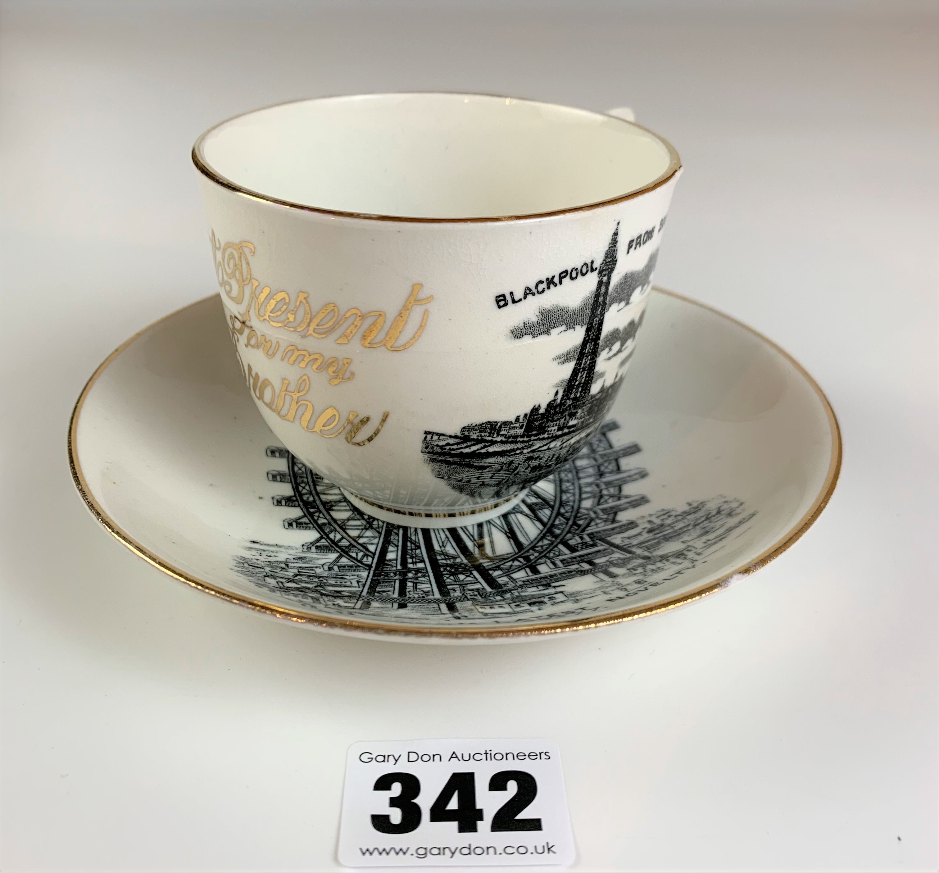 Souvenir from Blackpool cup and saucer ‘ A present for my brother’ with scenes of The Great Wheel, - Image 2 of 4
