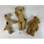 Teddy bear 12” high, teddy bear 9” high and terrier dog 7” high