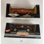 2 boxed American Muscle 1:18 die cast metal cars – 1962 Corvette and 1963 Corvette Sting Ray
