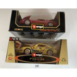 2 boxed Bburago 1:18 die cast cars – Porsche GT3 Cup and Chevrolet Corvette 1997