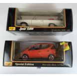 2 boxed Maisto Special Edition 1:18 die cast cars – Mercedes Benz A-Class and Mercedes Benz 280SE