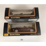 2 boxed Maisto Special Edition 1:18 die cast cars – Jaguar XK8 and Jaguar XKR