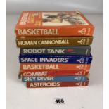 8 Atari Video Games – Asteroids, Sky Diver, Combat, Basketball, Space Invaders, Robot Tank, Human