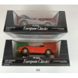 2 boxed Ertl European Classics 1:18 die cast cars – 1966 Ferrari 275 GTB4 and 1948 Jaguar XK120