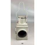 White painted railway lamp 14” high plus handle