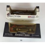 2 boxed 1:18 die cast cars – 28 Corvette Classic Collection and Ertl European Classics Mercedes Benz