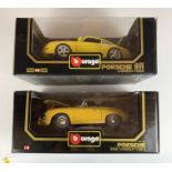 2 boxed Bburago 1:18 die cast cars – Porsche 356B Cabriolet 1961 and Porsche 911 Carrera 1993