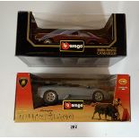 2 boxed BBurago 1:18 die cast cars – Rolls-Royce Camargue and Lamborghini Murcielago