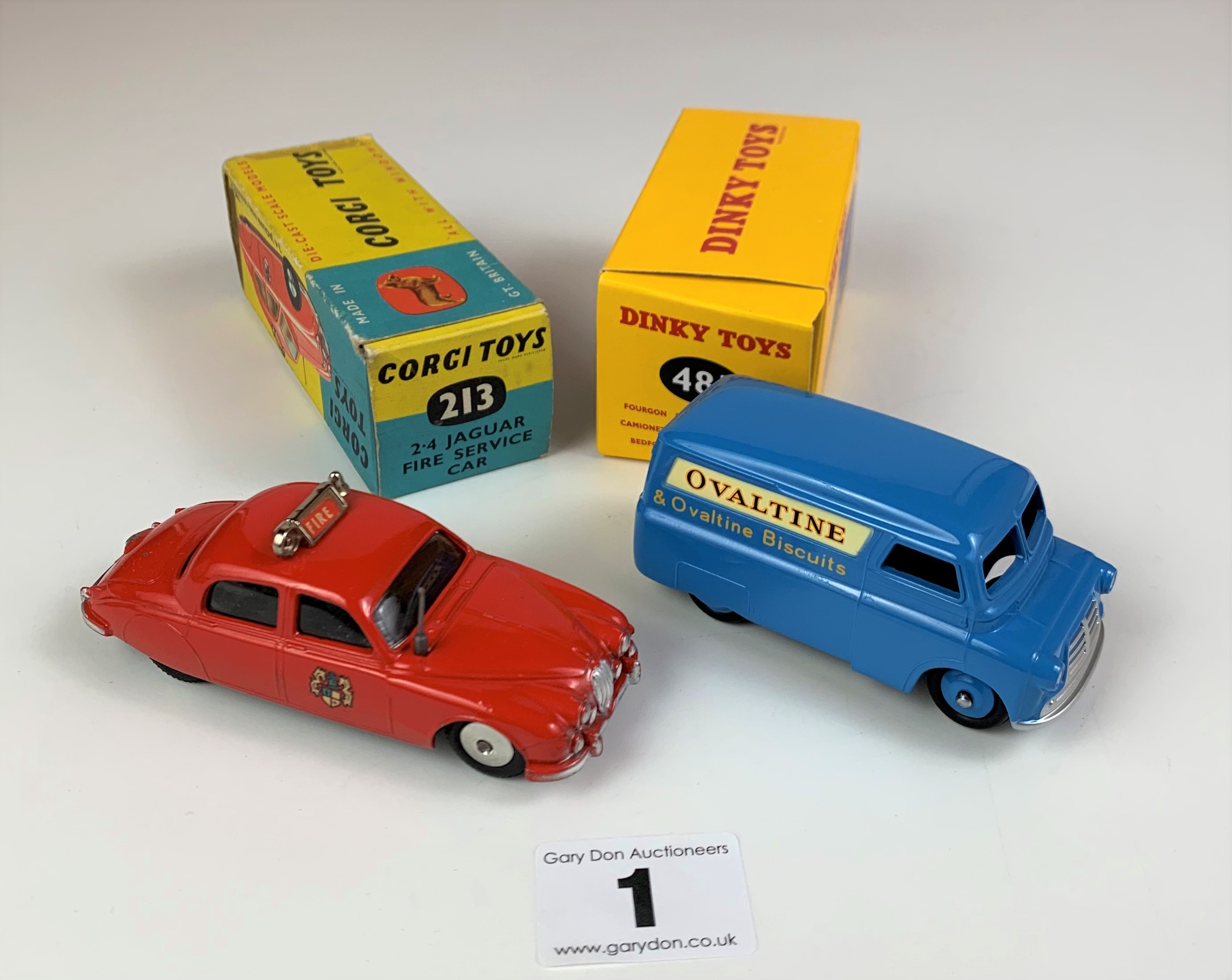 Boxed Dinky Toys 481 Bedford 10 CWT Van ‘Ovaltine’ and boxed Corgi Toys 213 2.4 Jaguar Fire - Image 2 of 11