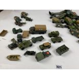 Box of Matchbox, Dinky, Corgi and other die cast and plastic military vehicles