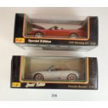 2 boxed Maisto Special Edition 1:18 cars – 1999 Mustang GT and Porsche Boxster