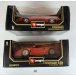 2 boxed Bburago 1:18 die cast cars – Ferrari Testa Rossa 1984 and Ferrari F40 Evoluzione 1992
