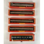 5 boxed Hornby Railways coaches – Intercity 2nd class R724, 2 x BR Mk.4 Coaches Open 1st R405, BR