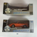 2 boxed Eagle’s Race 1:18 die cast cars – Ford Mustang 350 GT 66 and Goodyear Zitro racing car