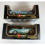 2 boxed Bburago 1:18 die cast cars – Chevrolet Corvette 1957 and Lancia Aurelia B24 Spider 1955