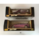 2 boxed Maisto Special Edition 1:18 die cast cars – Lamborghini Jota and Lamborghini SE