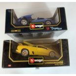 2 boxed Bburago 1:18 die cast cars- Lamborghini Diablo 1990 and Dodge Viper GTS Coupe 1996