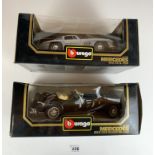 2 boxed Bburago 1:18 die cast cars – Mercedes Benz 300 SL 1954 and Mercedes Benz 500K Roadster 1936