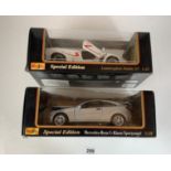 2 boxed Maisto Special Edition 1:18 die cast cars – Lamborghini Diablo SV and Mercedes Benz C-Klasse