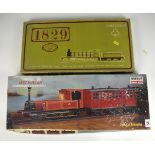 Boxed Hartland 1829 Railway game and boxed Minicraft model kit 1872 Vulcan Saddleback locomotive
