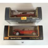 2 boxed Maisto Special Edition 1:18 die cast cars – Alfa Romeo Spider and BMW 850i 1990