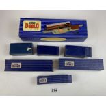 Boxed Hornby Dublo T.P.O Mail Van Set, 2 x D14 Suburban Coaches, D2 Double Bolster Wagon, D2 Mineral