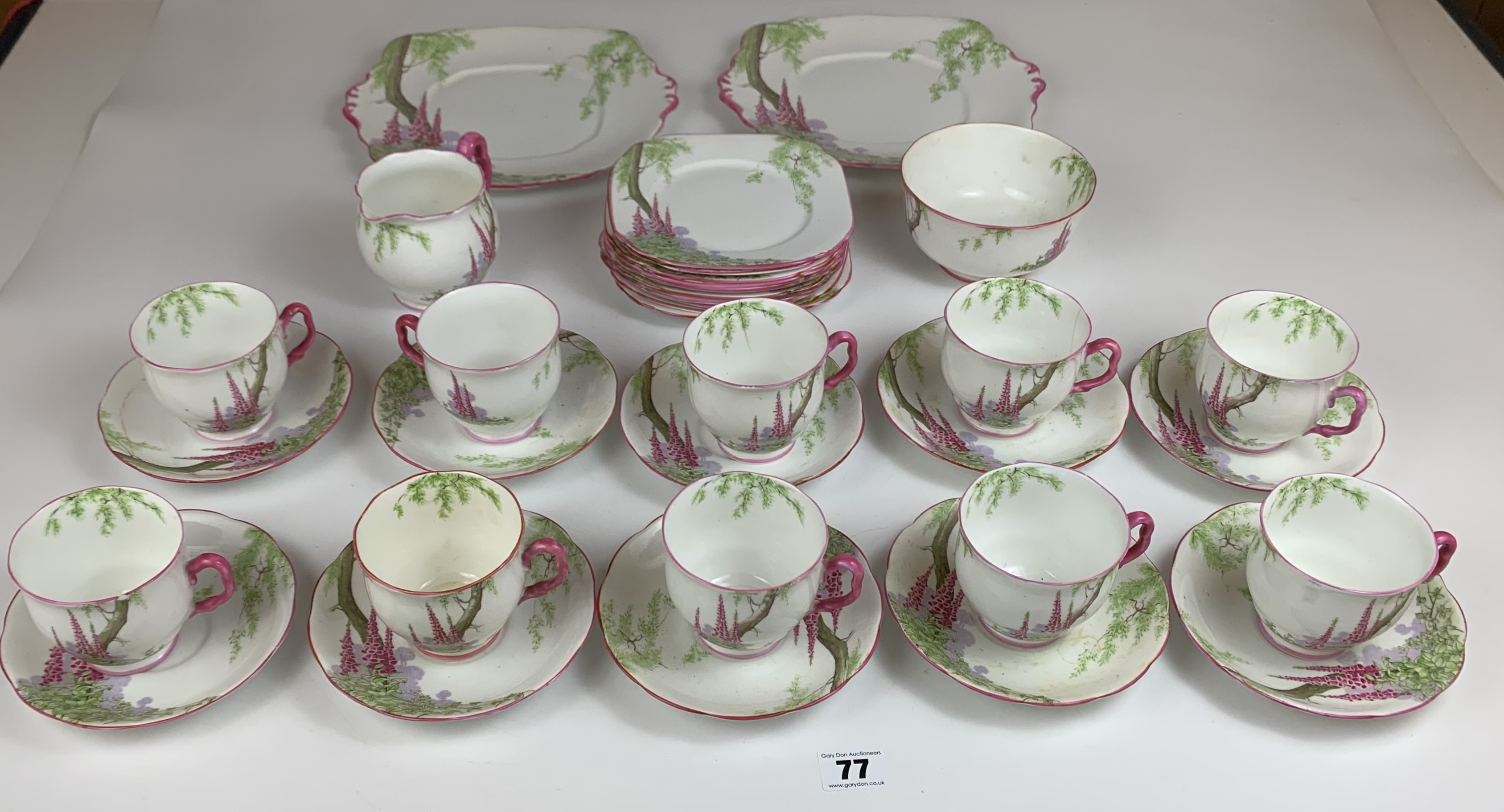 34 piece Royal Albert ‘Foxglove’ tea service to include 10 cups (2 cracked), 10 saucers (1 chipped), - Image 2 of 6