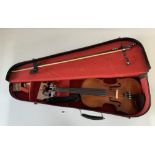 Violin with label inside marked EM Hargreaves Manchester. Chmpenois 526. No. 187. With bow,